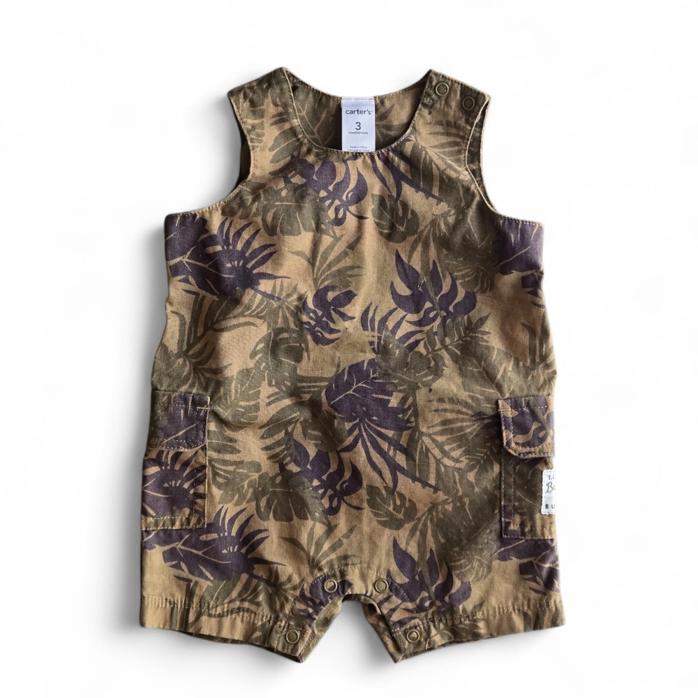 Tropical Carter's Baby Boy or Girl Unisex 1pc Romper Olive Jungle Hawaiian Print